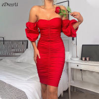 eDressU Sexy Red Ruched Bodycon Dress Strapless Sheath Cocktail Party Dress Sweetheart Bandage Club Wear Stylish Dress OSML-1251