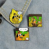 Anime Cartoon This Is Fine Hound Dog Comic Brooch Animals Flames Enamel Pins Fashion Jewelry