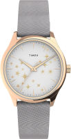 Timex Womens Starstruck 32mm Watch – Rose Gold-Tone Case White Dial with Gray Leather Strap Gray/Rose Gold-Tone