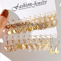 【YF】♙☼  20Pcs/Set Fashion Gold Color Earrings Set Hollow for  Drip Jewelry New