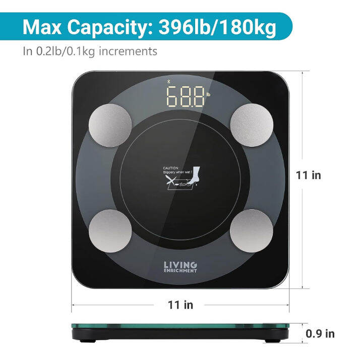 bluetooth-scale-for-body-weight-living-enrichment-smart-body-fat-weight-bmi-bathroom-wireless-scale-with-high-accuracy-sensor-body-composition-monitor-analyzer-with-smartphone-app-396-lbs-black-4002-s