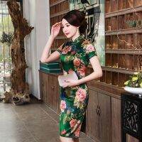 ผู้หญิงจีนดอกไม้ชุด Cheongsam บางวินเทจทุกวันเครื่องแต่งกายชุดฤดูร้อน 4XL ใหม่