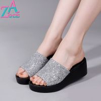 ZAZA รองเท้าแตะรองเท้าส้นเตารีดสำหรับผู้หญิงรองเท้าเสริมส้นรองเท้าแตะสำหรับผู้หญิง5ซม.,รองเท้าแตะ MODE Korea กันลื่นสำหรับใส่กลางแจ้ง