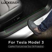 LUCEASY For Tesla Model 3 Car Leather Front And Rear Door Sill Protective Model3 2017-2022 Hidden Protection 4Pcs/Set