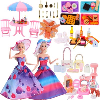 ชุดเดรส Barbies + ของจิ๋วสำหรับ Barbie ชุดเฟอร์นิเจอร์ในบ้านตุ๊กตา Blyth 1/6 1/12