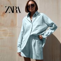 Zara ชุดนอน เสื้อคาร์ดิแกน แขนยาว กางเกงขาสั้น สองชิ้น แฟชั่นเรียบง่าย สําหรับผู้หญิง