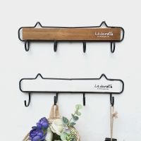 Creative garden retro wooden wrought iron 4 hook wall hanging decoration clothes hat key hook furniture bedroom wall shelf stora Picture Hangers Hooks