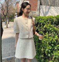 ஐ☌ 64029 Korean Style ins Tweed Top Thin Short Jacket/Slimmer Look Skirt