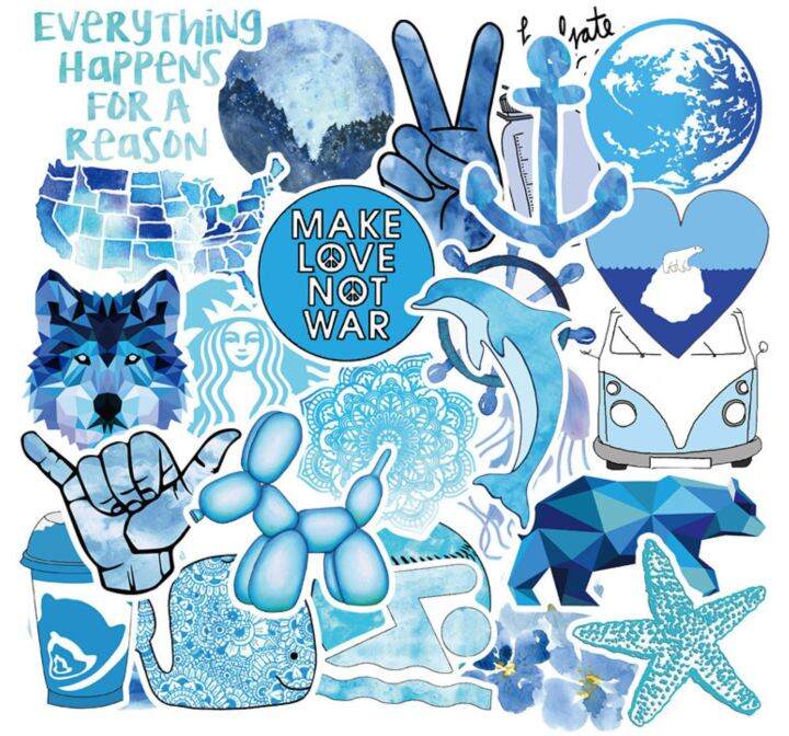 พร้อมส่ง-สติ๊กเกอร์ติดสเก็ตบอร์ด-สติ๊กเกอร์ติดกระเป๋าเดินทาง-sticker-vsco-blue-50-ชิ้น-สติ๊กเกอร์-เคลือบเงา-ติดสนุก