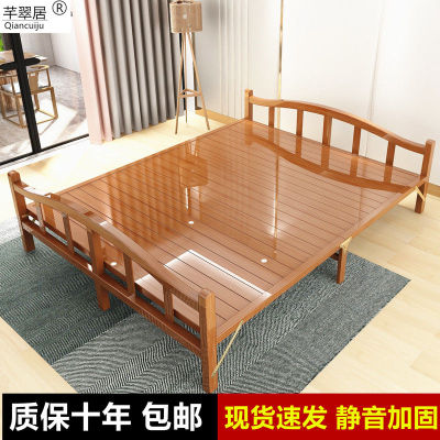 Spot parcel post Folding Bed Household Bamboo Bed Double Single Bed Foldable 1.2 M Simple Rental Room Bamboo Bed Board Accompanying