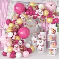 （koko party supplies）กุหลาบสีชมพูทองลูกโป่งเริ่มต้นสาววันเกิดงานแต่งงานบอลลูนสามมิติสติ๊กเกอร์สำหรับ ArchBabyshower