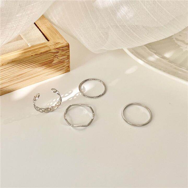 4pcsset-korean-simple-ins-twist-wave-ring-for-women-rings