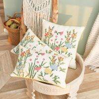 hot！【DT】✐℗  Embroidered European Pastoral Floral Cushion Covers for Sofa Car Cotton Rectangle Cover Drop Shipping