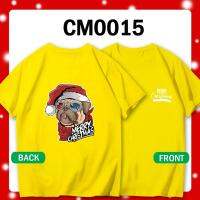 MALAYSIA  KRISMAS TSHIRT CHRISTMAS XMAS PUG DOG SANTA HAT CM0015 UNISEX OVERSIZE COUPLE FESTIVAL OFFER 圣诞节T恤加码情侣装纯棉 XmasS-5XL