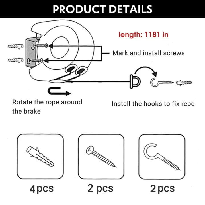 Retractable Washing Line Outdoor Clothes Lines Wall Mounted Heavy