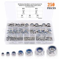 250pcs Nylon Lock Nut  A2-70 304 Stainless Steel M3 M4 M5 M6 M8 M10 M12 Hex Hexagon Self locking Nut Assortment Kit DIN985 Nails Screws Fasteners