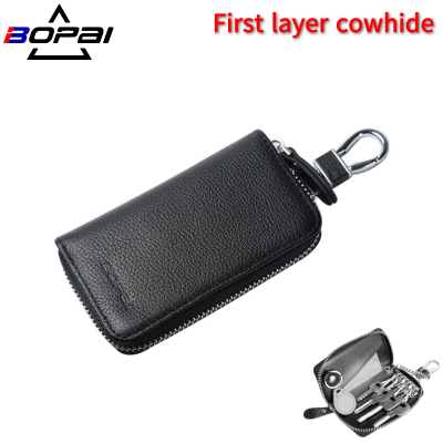 BOPAI ใหม่พวงกุญแจทำมือผู้ชายหนังแท้ความจุขนาดใหญ่เอวแขวนเคสกุญแจรถยนต์กระเป๋าเก็บบัตรครัวเรือนเคสกุญแจ