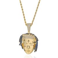 Hip Hop Style Gold Face Pendant Necklace for Men