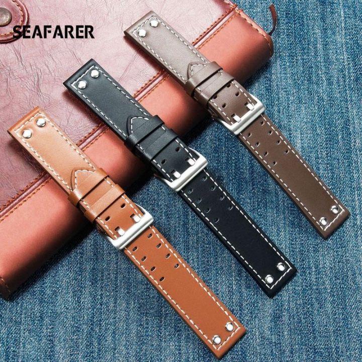 20mm22mm-double-row-hole-leather-straps-for-hamilton-seiko-watch-band-rivet-mens-military-pilot-khaki-field-aviation-watch-belts