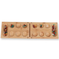 เกมกระดาน Pelune Mancala ไม้พับได้ด้วยหินสีเกมกลยุทธ์เกมแอฟริกันโบราณ