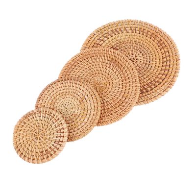【CC】 1Pcs Round Rattan Coasters Bowl Insulation Placemats Table Padding Cup Mats Decoration Accessories