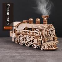 DIY Wooden Steam Train 3D Stereoscopic Puzzle High Difficulty Adult Assembling Mechanical Dynamic Model Constructor Puzzle Toys Wooden Toys
