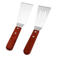 2Pcs Stainless Steel with Wooden Handle Beefsteak Spatula Flat Colander Shovel Kitchen Cooking Accessories Utensil