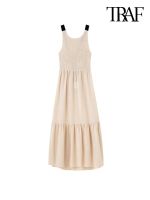 【YF】 TRAF Women Fashion With Tied Smocked Elastic Ruffle Midi Dress Vintage Backless Wide Straps Female Dresses Vestidos Mujer