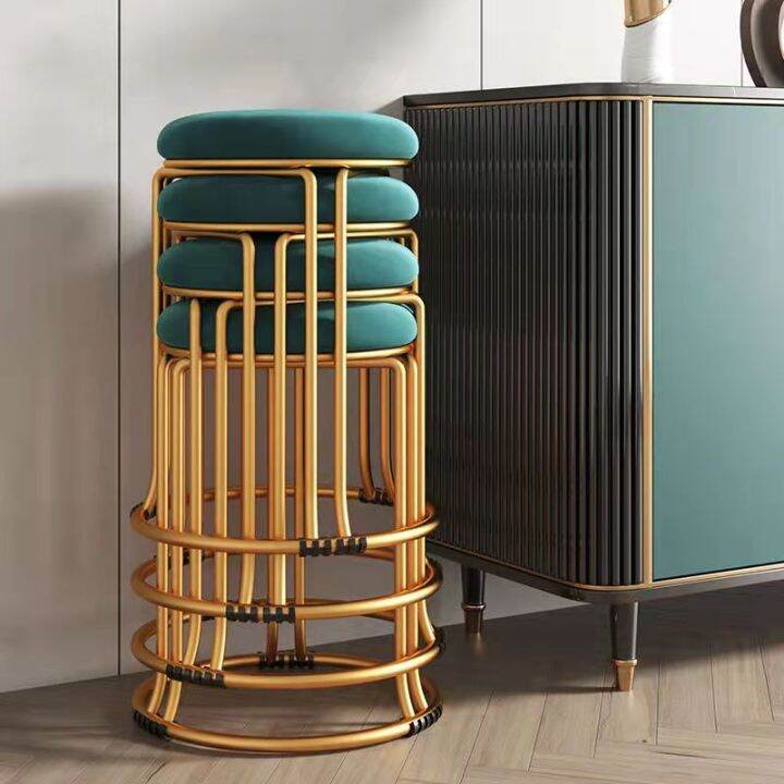 4Pcs Light Luxury Steel Stool Stackable Low Stool Household Round Stool