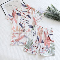 Summer Thin Cotton Pajamas Set Women Floral Printed Short Sleeve Two Pieces Home Suit Female Sleepwear Plus Size Casual Homewear