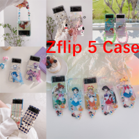 สำหรับ Samsung Galaxy Z Flip 5 ZFlip 4เคสโทรศัพท์พับได้แข็งเคสมือถือกันกระแทก Z Flip3เคสโทรศัพท์หน้าจอพับได้เคสคู่เดซี่ Bishōjo สร้อยข้อมือกระต่ายจี้