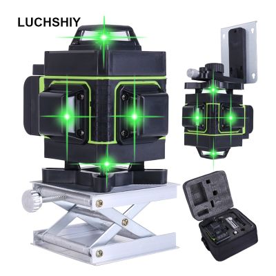 LUCHSHIY เลเซอร์ปรับระดับด้วยตนเองระดับ360ระดับสายสีเขียวในแนวนอนและแนวตั้งขนาด16/12เส้นเลเซอร์วัดระดับขาตั้งกล้องเลเซอร์พลังงานสูง
