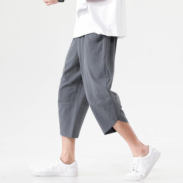 summer-mens-linen-thin-daily-casual-calf-length-pants-chinese-style-straight-large-size-loose-solid-color-drawstring-trousers