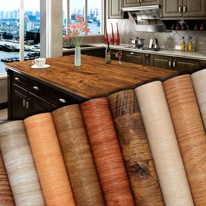 Wood Grain Sticker Adhesive Wallpapers Renovation Furnitures Wall Paper