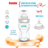 Combo bình sữa cổ rộng Pur Advanced Plus 250ml + núm L, bình có kiểu dáng mới, có eo giúp bé dễ cầm và ôm bình tự bú sữ thumbnail