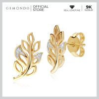 Gemondo ต่างหูทองคำแท้ 9K ประดับเพชรแท้ รูปทรงช่อใบไม้ ดีไซน์ใบมะกอก : Stud Earrings ต่างหูทอง ต่างหูใบมกอก