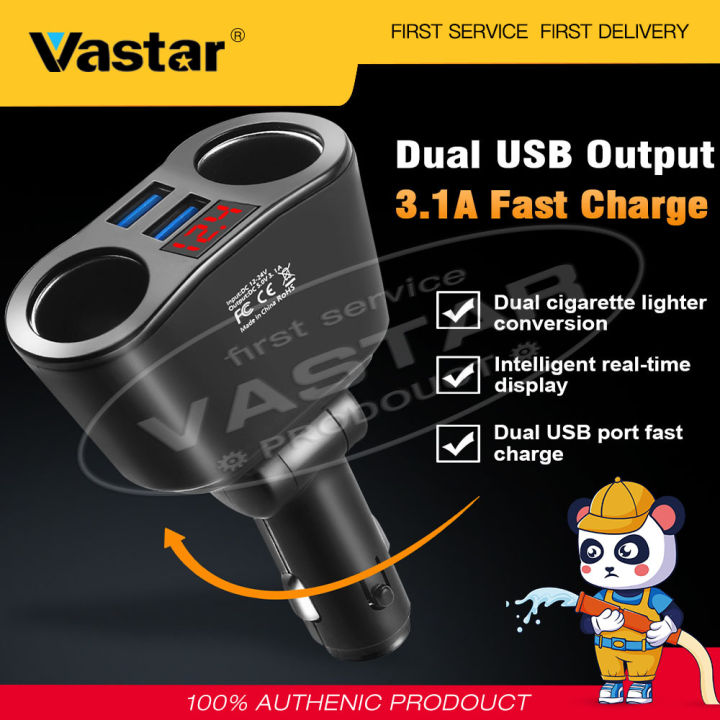 vastar-quick-3-1a-usbชาร์จแบตรถกับโวลต์มิเตอร์dual-usbเต้าเสียบบุหรี่รถsplitter-plugที่ชาร์ตในรถยนต์led-adapter-90w-detectionสำหรับhuawei-xiaomi-apple-samsung-mp3-dvr