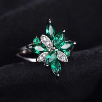 JewelryPalace Flower 1.2ct Green Simulated Nano Emerald 925 Sterling Silver Cocktail Ring for Women Statement Gemstone Jewerly