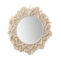 Round Boho Mirror Woven Tapestry Wall Hanging Mirrors Decorative Round Boho Mirror Art Decor Small Hanging Wall Mirror for Apartment Living Room Bedroom Dorm steady