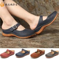 พร้อมสต็อก?ผู้หญิง Retro Wedge Sandal Casual หนัง Hollow ขนาดใหญ่แพลตฟอร์มรองเท้าแตะสุภาพสตรีรอบ Toe Vintage Shoes