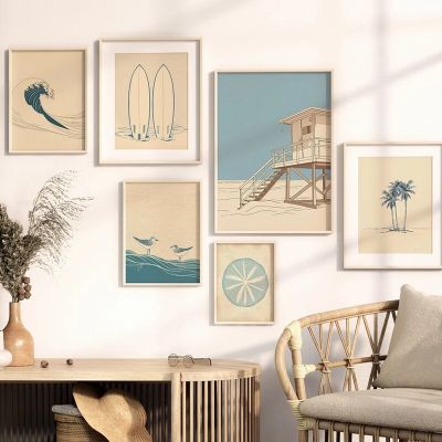 Vintage Beach Sea And Surf โปสเตอร์-บทคัดย่อ Landscape ภาพวาดผ้าใบ-Perfect Wall Art สำหรับ Beach House หรือ Home Decor-คุณภาพสูงพิมพ์ฉากผ่อนคลาย