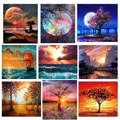 RUOPOTY 60x75cm Framed Oil Painting By Numbers Moon Light Landscape Paint By Number HandPainted Coloring Draw Craft Diy Gift