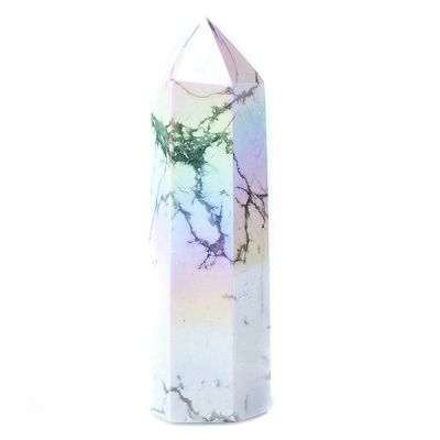 Natural Aura Howlite Crystal Point Electroplating Wand Healing Stone Energy White Quartz Home Decor Reiki Tower Gifts