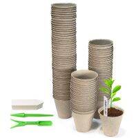 Growing Pots for Plants, Diameter 8 cm, Height 8cm, 100 Pieces Plant Pots and 100 Plant Labels