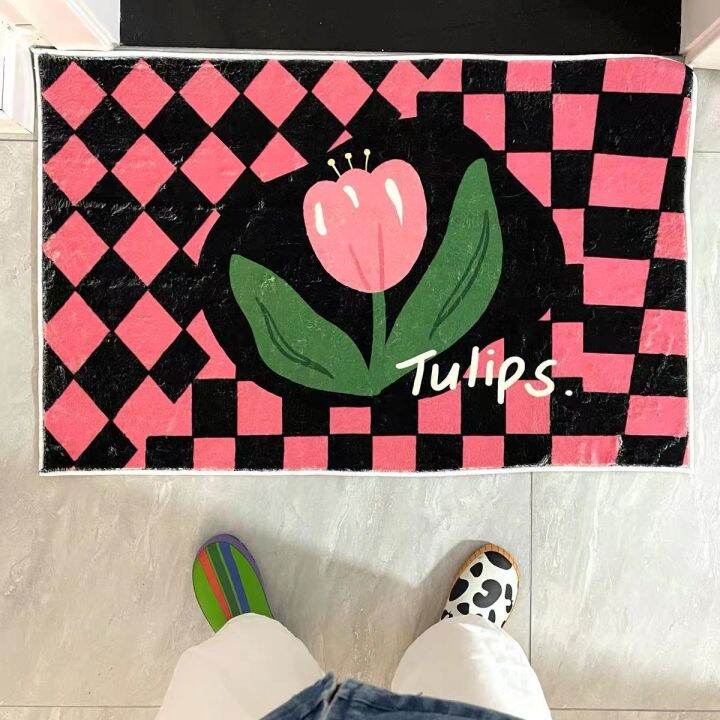 เสื่อรูปสี่เหลี่ยมขนมเปียกปูนลายตาราง-tulip-ลายตารางข้างเตียงสีพรมทางเข้าน่ารัก