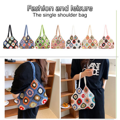 Hollow Crochet Women Shoulder Bag Knitting Boho Summer Beach Floral Handbag