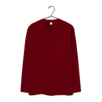 Tatchaya เสื้อยืด คอตตอน สีพื้น คอวี แขนยาว Scarlet (สีแดงเลือดนก) Cotton 100% Long Sleeve