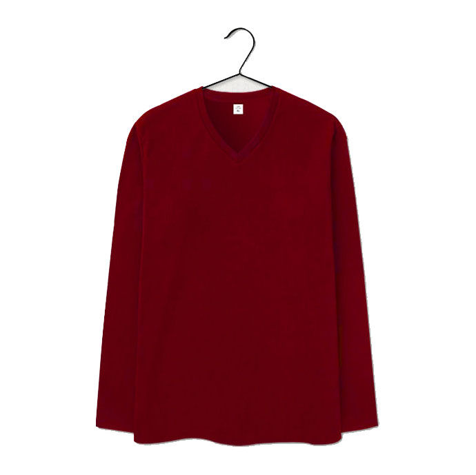 tatchaya-เสื้อยืด-คอตตอน-สีพื้น-คอวี-แขนยาว-scarlet-สีแดงเลือดนก-cotton-100-long-sleeve