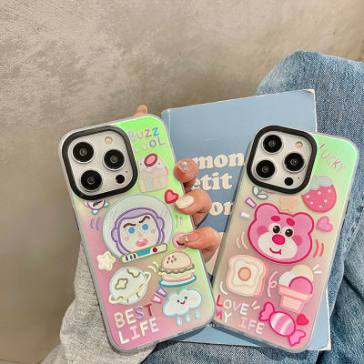 【สำหรับ iPhone】เคสโทรศัพท์น่ารักการ์ตูนเข้ากันได้กับ iPhone 14 13 12 ProMax 13 12 11 Pro XR X XS 8 7 Plus บัซไลท์เยียร์ สตรอว์เบอร์รีแบร์