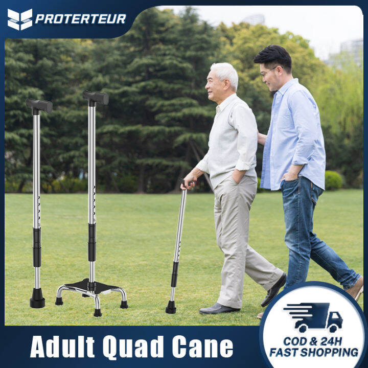 【PROTERTEUR】Adjustable Quad Cane Adult Heavy Duty stainless steel cane